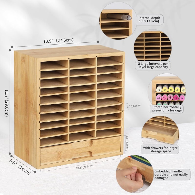 AUTOARK Bamboo Marker Organizer for 150 Markers, Desktop Storage with Drawers, Art Pens Pencils Art Brushes Stationary Organizer, AHK-060 - Image 2